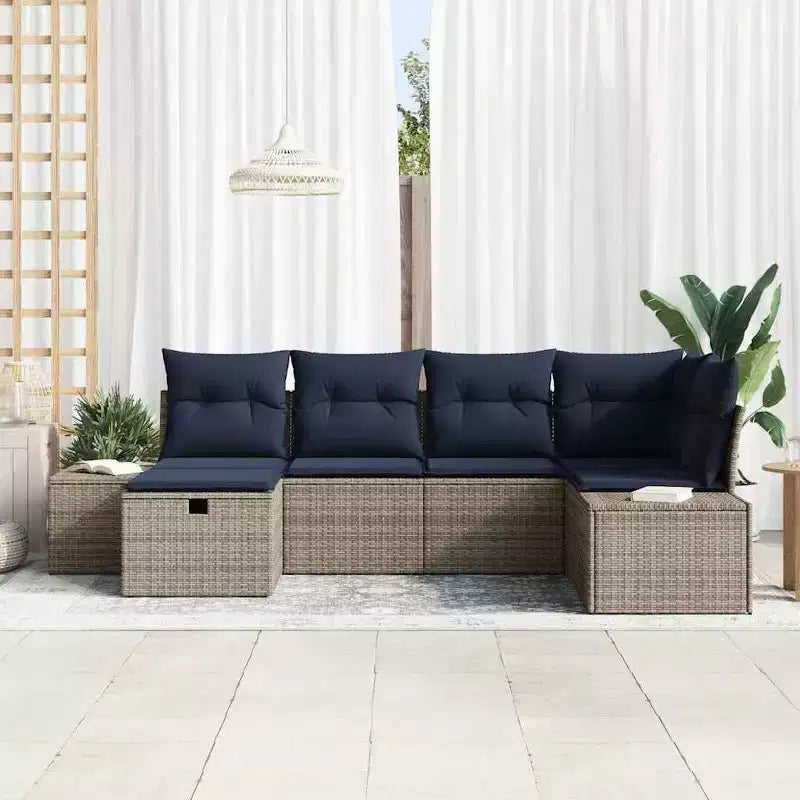 vidaXL Set divani da giardino con cuscini 6 pz Marrone Polirattan - Marrone senza tavolo Rosso