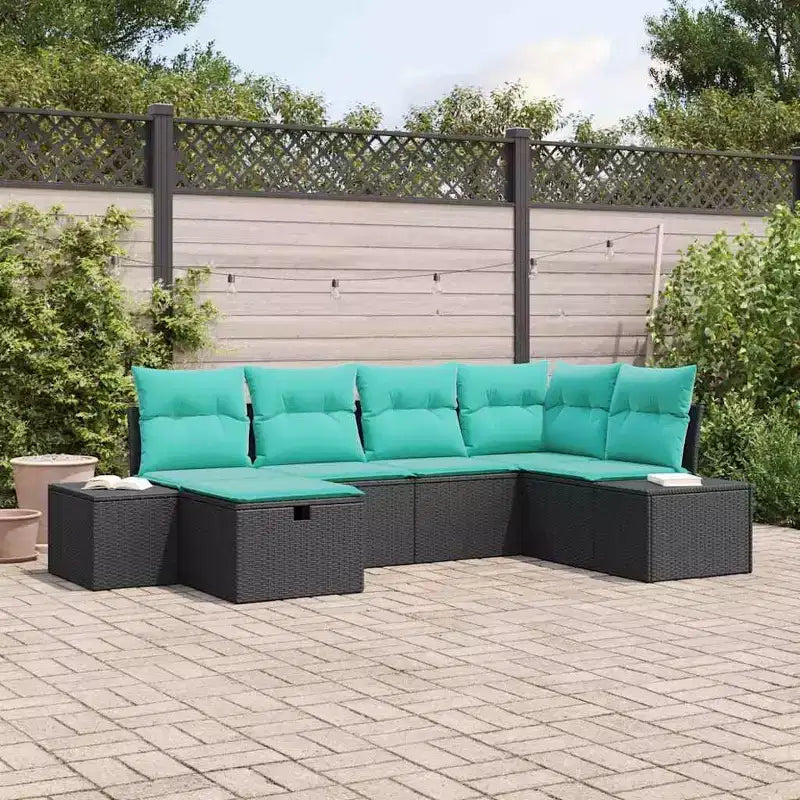 vidaXL Set divani da giardino con cuscini 6 pz Marrone Polirattan - Marrone senza tavolo Rosso