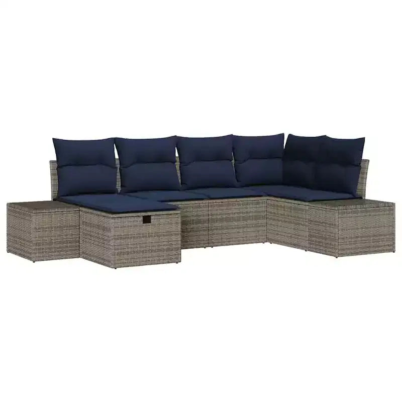 vidaXL Set divani da giardino con cuscini 6 pz Marrone Polirattan - Marrone senza tavolo Rosso