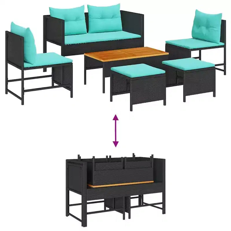 vidaXL Set divani da giardino 6 pz in polyrattan marrone e rosso