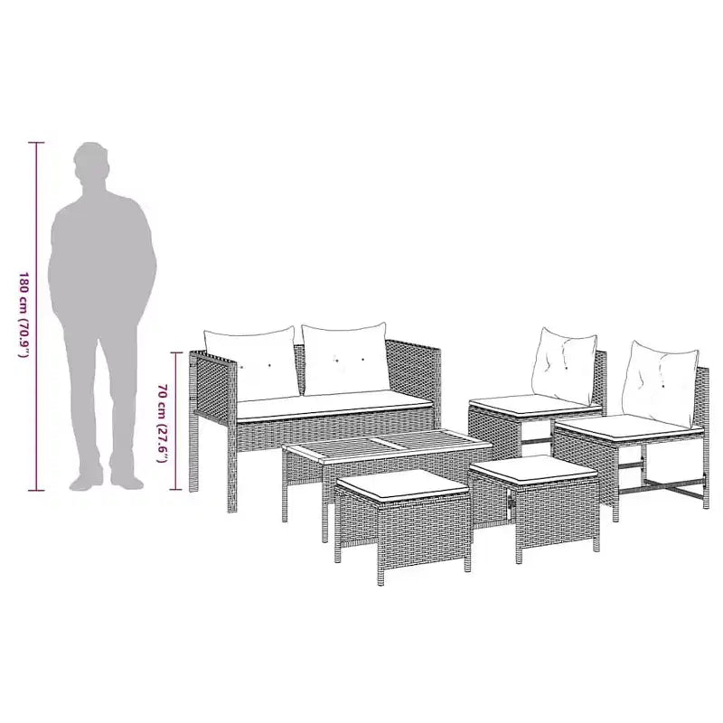 vidaXL Set divani da giardino 6 pz in polyrattan marrone e rosso