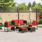 vidaXL Set divani da giardino 6 pz in polyrattan marrone e rosso