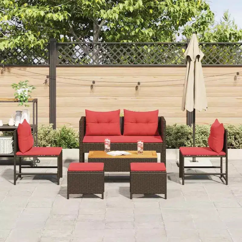 vidaXL Set divani da giardino 6 pz in polyrattan marrone e rosso