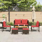 vidaXL Set divani da giardino 6 pz in polyrattan marrone e rosso