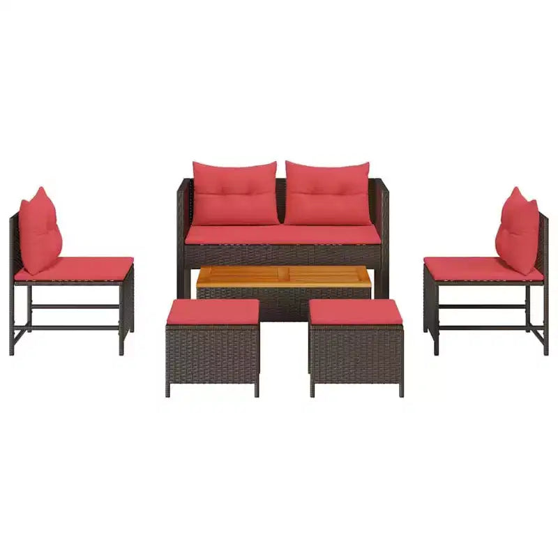 vidaXL Set divani da giardino 6 pz in polyrattan marrone e rosso