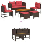 vidaXL Set divani da giardino 6 pz in polyrattan marrone e rosso