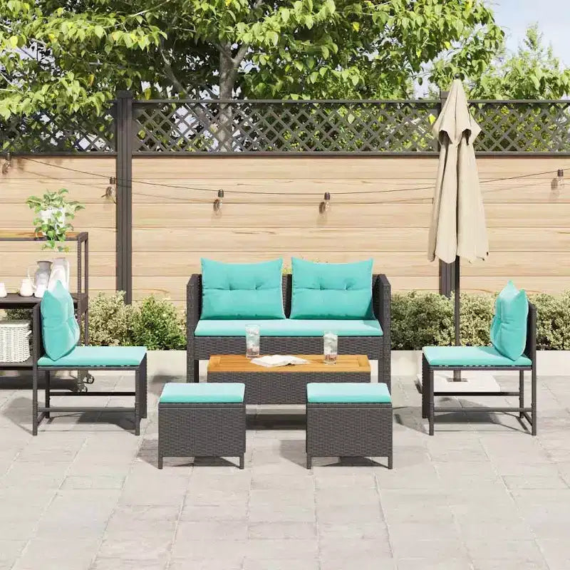 vidaXL Set divani da giardino 6 pz in polyrattan marrone e rosso