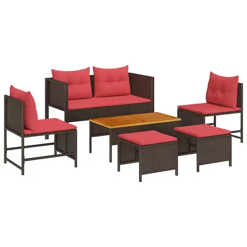 vidaXL Garden Sofa Set 6 pcs Brown and red poly rattan