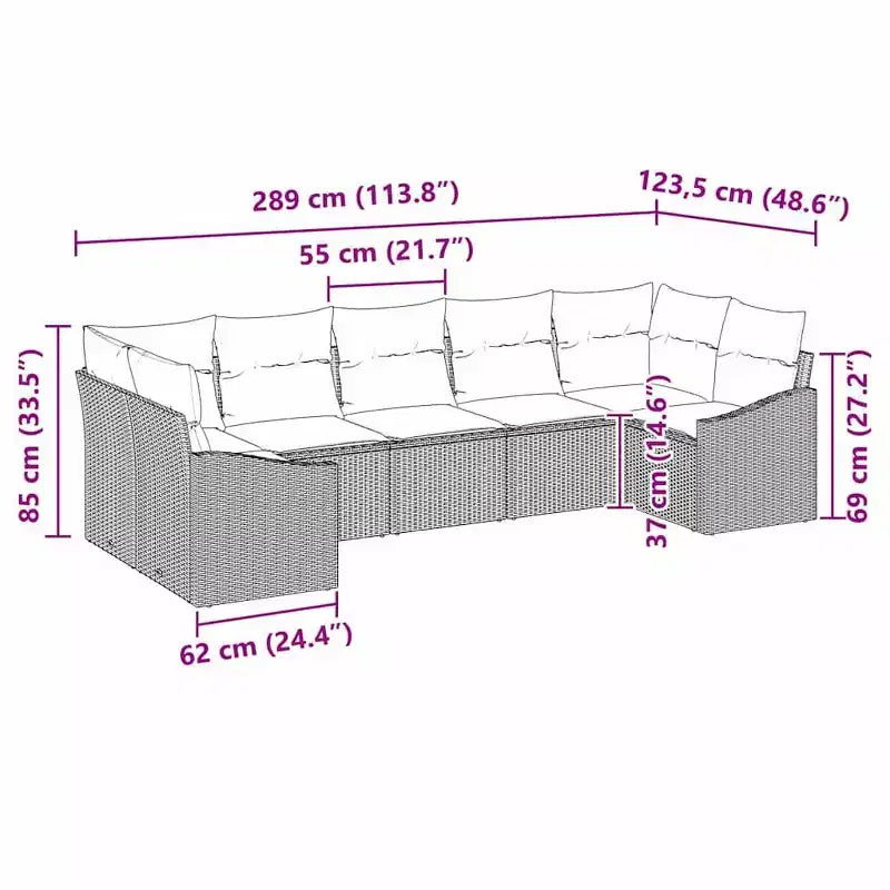 vidaXL Garden Sofa Set 7 pcs Brown Poly rattan