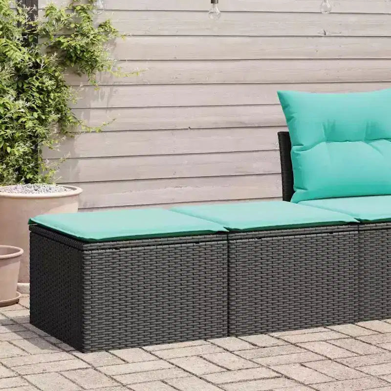 vidaXL Patio Sofa Set with Cushions Modular Stools 2 Piece Poly Rattan Acacia