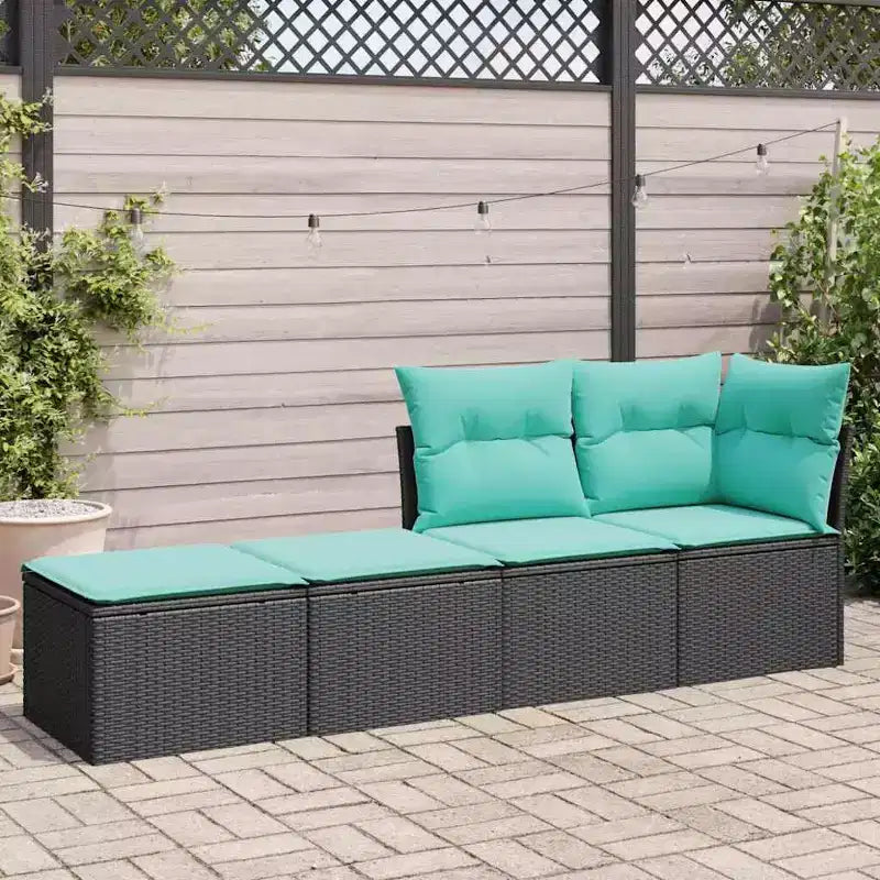 vidaXL Patio Sofa Set with Cushions Modular Stools 2 Piece Poly Rattan Acacia