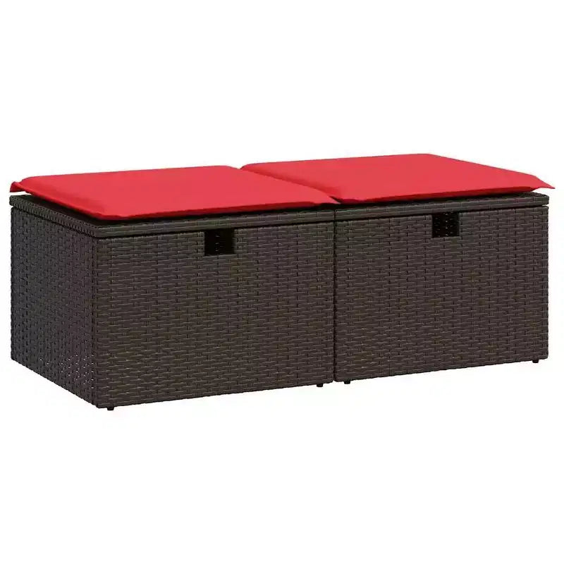 vidaXL Patio Sofa Set with Cushions Modular Stools 2 Piece Poly Rattan Acacia