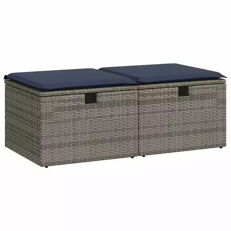 vidaXL Patio Sofa Set with Cushions Modular Stools 2 Piece Poly Rattan Acacia