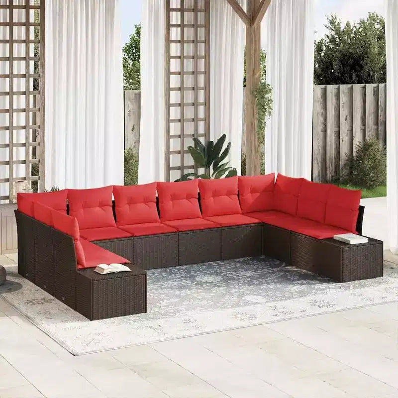 vidaXL Garden Sofa Set with Cushion 10 pcs Brown Poly rattan