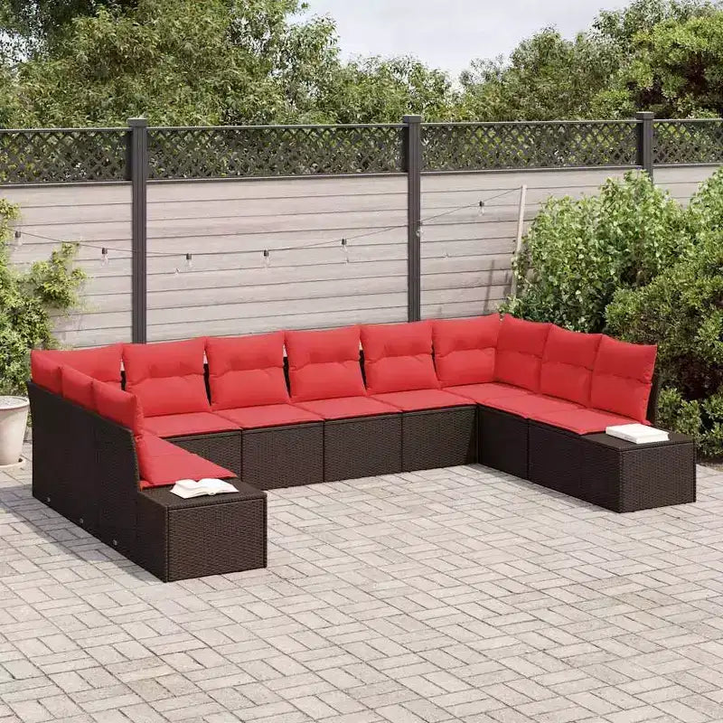 vidaXL Garden Sofa Set with Cushion 10 pcs Brown Poly rattan