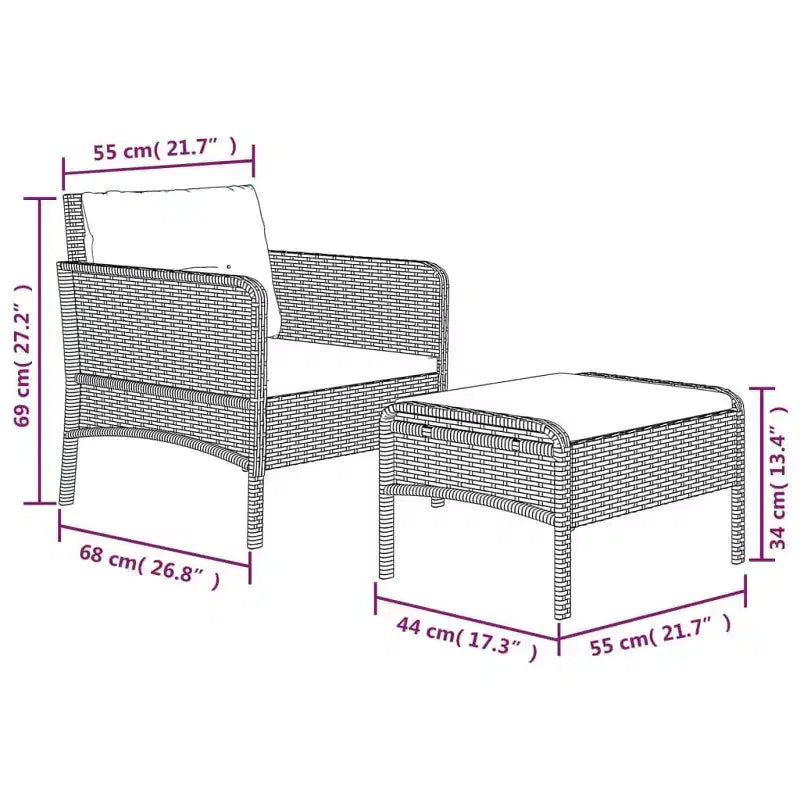 vidaXL Set Mobili da Giardino 2 Pezzi Sedia da Esterno con Cuscini in Poly Rattan