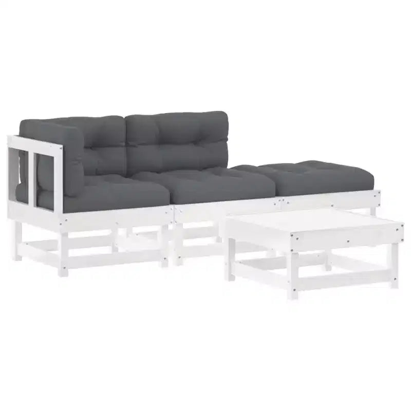 vidaXL Patio Furniture Set with Cushions Outdoor Lounge Set 4 Piece Solid Wood