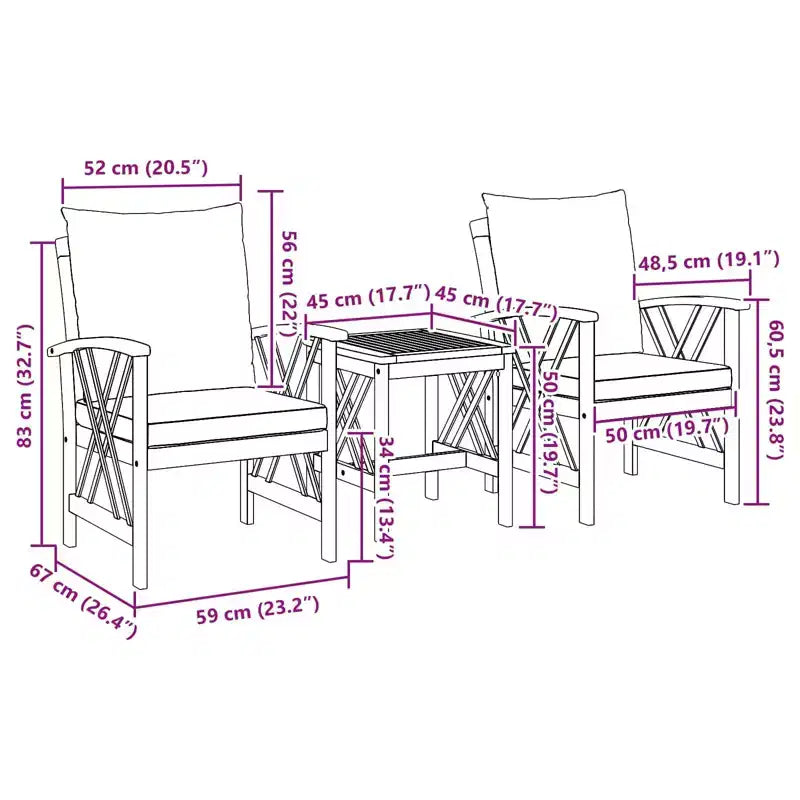 vidaXL Set divani da giardino 3 pz in legno massello di acacia oliato Naturale