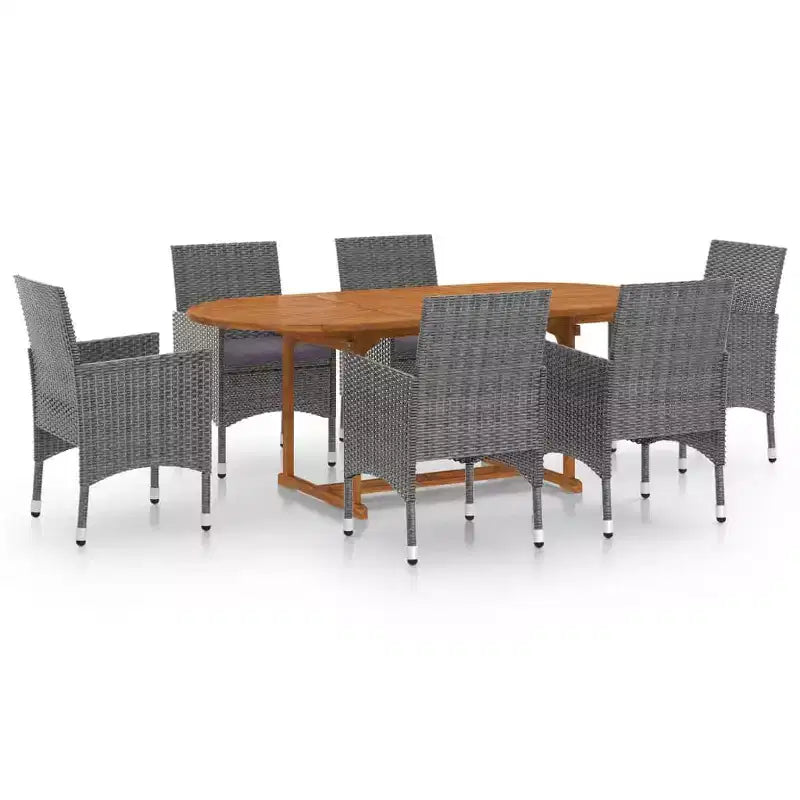 vidaXL Set da pranzo da giardino 7 pz in polyrattan da esterno nero/grigio