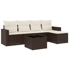 vidaXL 6 Piece Patio Sofa Set with Cushions Poly Rattan - Brown and Cream With Table