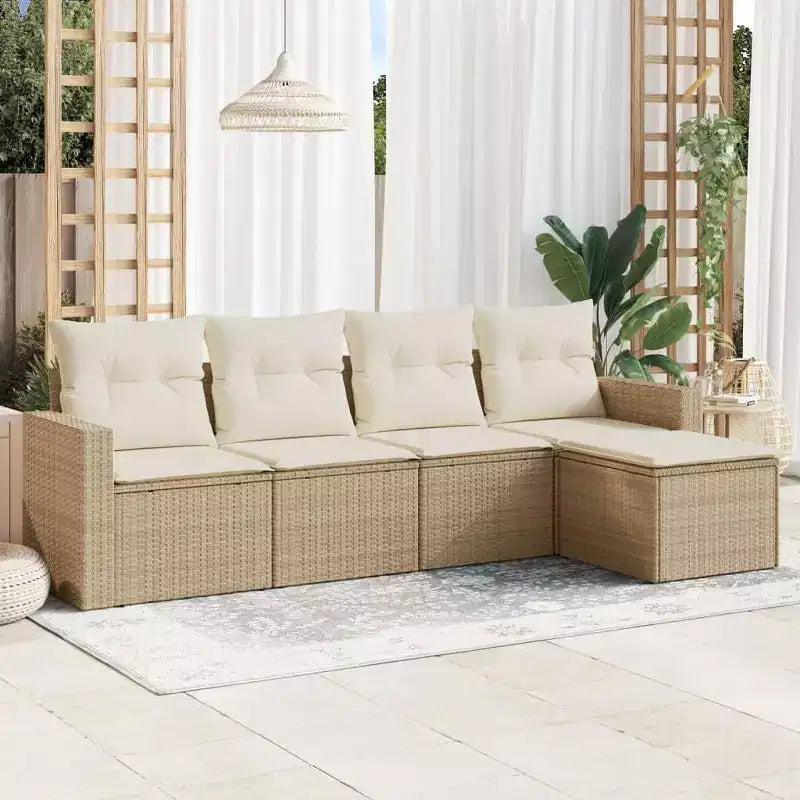 vidaXL Set Divani da Giardino 6 pz con Cuscini in Polirattan Marrone e Crema con Tavolo