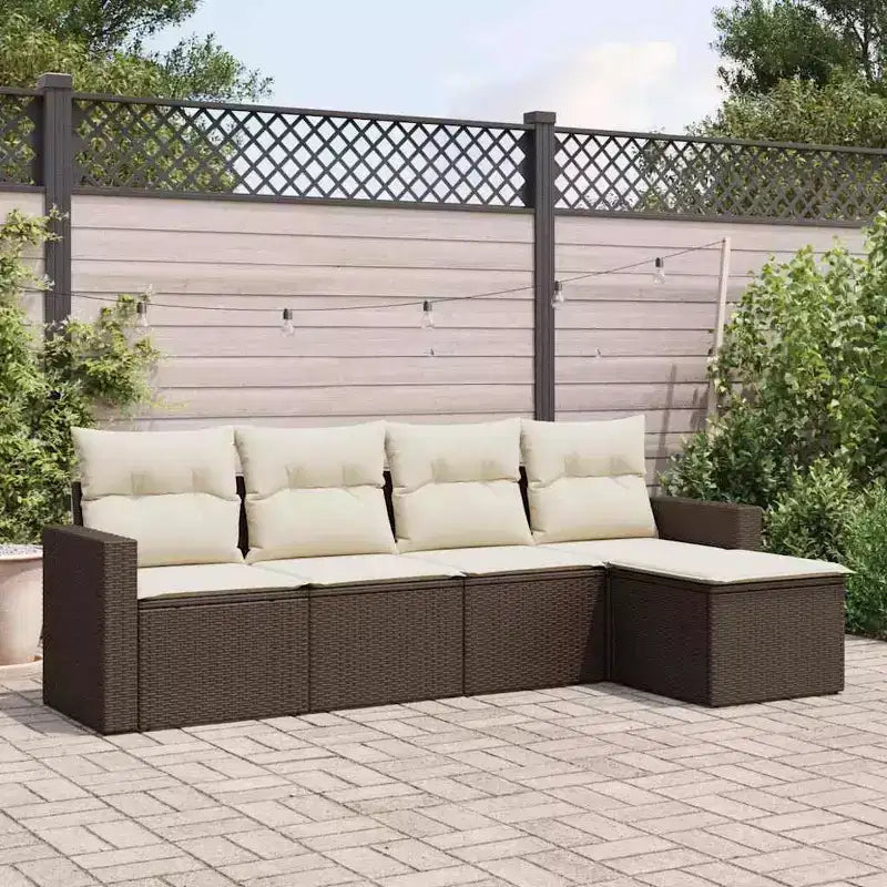 vidaXL Set Divani da Giardino 6 pz con Cuscini in Polirattan Marrone e Crema con Tavolo