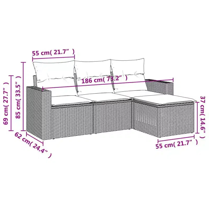 vidaXL Set Divani da Giardino 4 pz con Cuscini Polyrattan