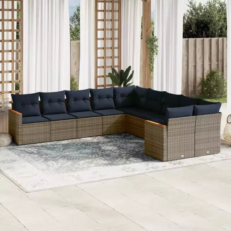 vidaXL Set Divani da Giardino 10 pz con Cuscini in Poly Rattan