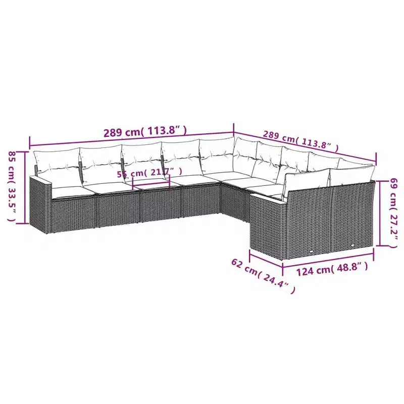 vidaXL Set Divani da Giardino 10 pz con Cuscini in Poly Rattan