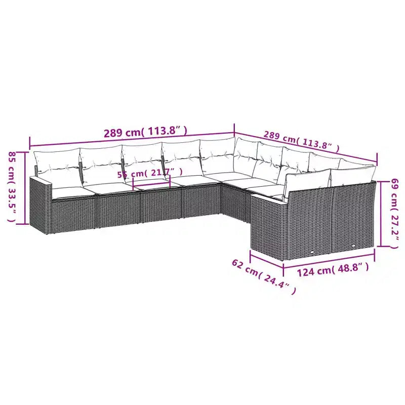 vidaXL Set Divani da Giardino 10 pz con Cuscini in Poly Rattan