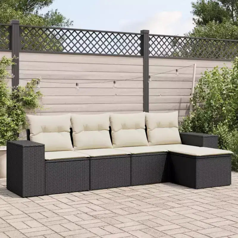 vidaXL Set Divani da Giardino 5 pz con Cuscini in Polyrattan Marrone