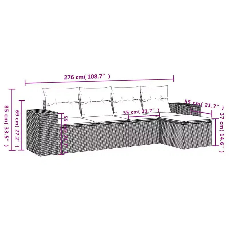 vidaXL Set Divani da Giardino 5 pz con Cuscini in Polyrattan Marrone