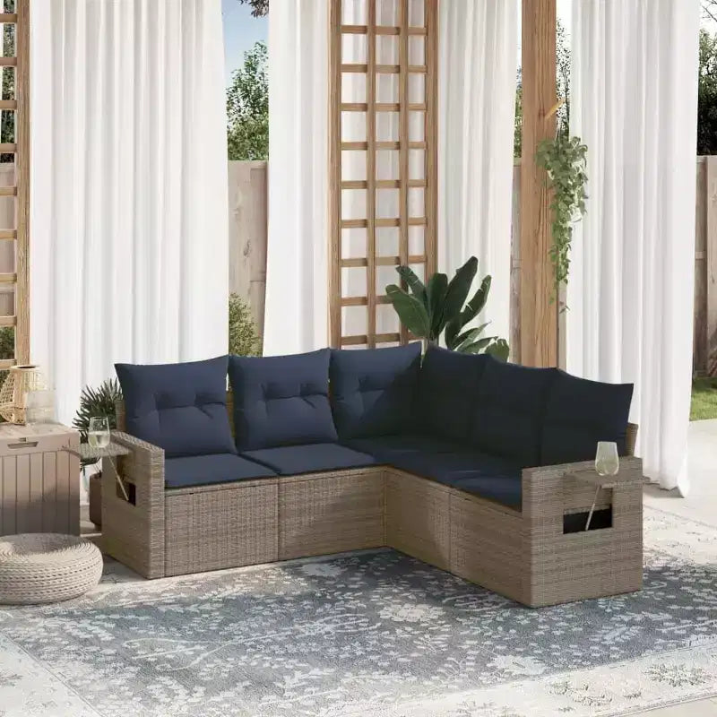 vidaXL Set Divano da Giardino 5 pz con Cuscini, Sezionale Modulare per Esterni, Poly Rattan, Colori Vari