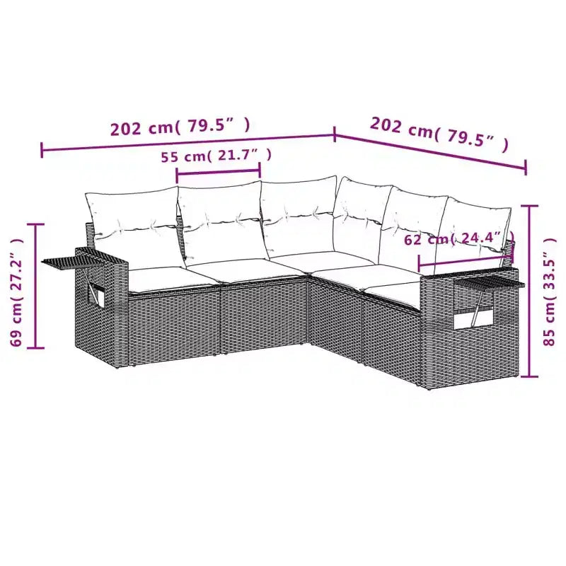 vidaXL Set Divano da Giardino 5 pz con Cuscini, Sezionale Modulare per Esterni, Poly Rattan, Colori Vari