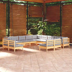 vidaXL Set Divani da Giardino 13 pz con Cuscini Grigi in Pino Massello