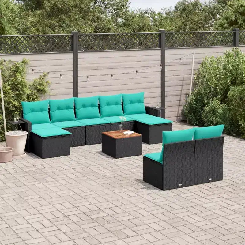 vidaXL 10 Piece Garden Sofa Set with Cushions Black Poly Rattan
