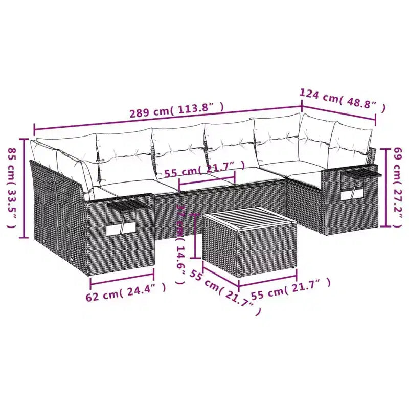 vidaXL Set Divani da Giardino 8 pz con Cuscini Grigio Polyrattan