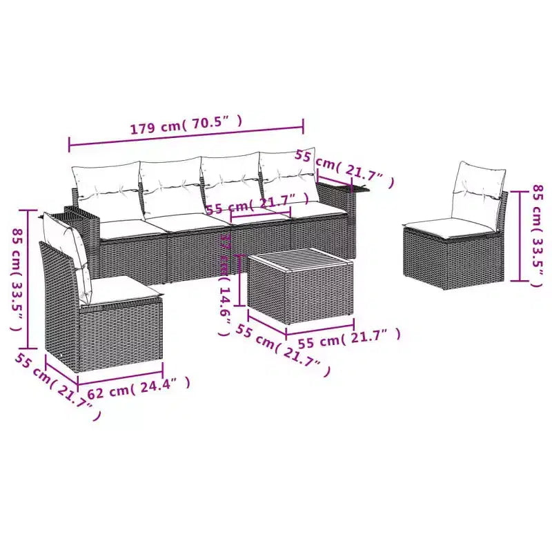 vidaXL 7 Piece Garden Sofa Set with Cushions Grey Poly Rattan