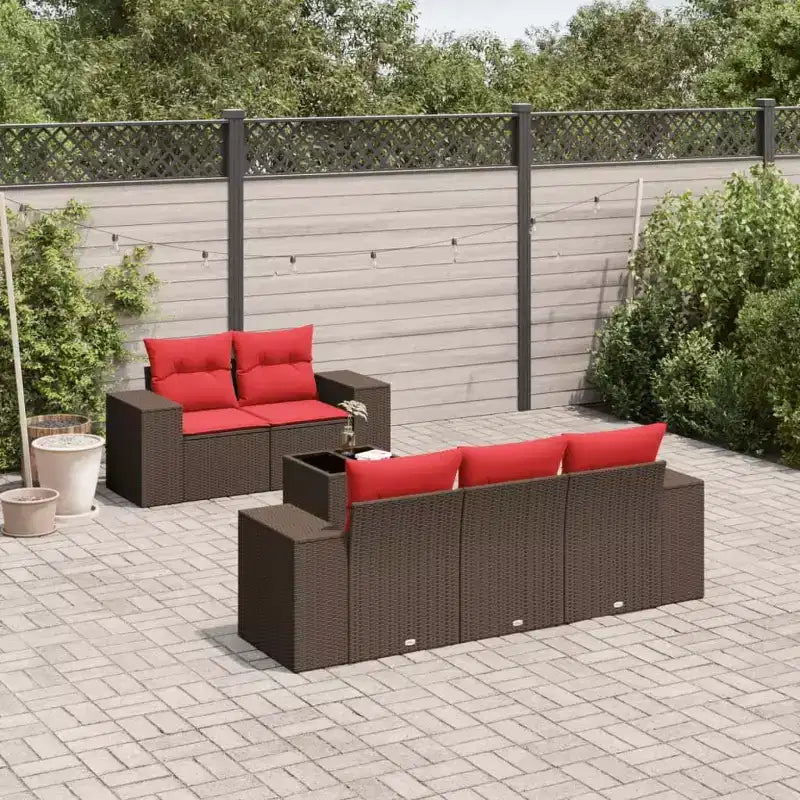 vidaXL Set Divani da Giardino 6 pz con Cuscini Marrone in Polyrattan