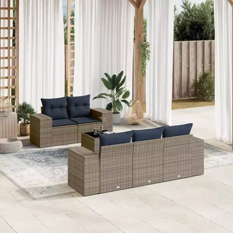 vidaXL Set Divani da Giardino 6 pz con Cuscini Marrone in Polyrattan