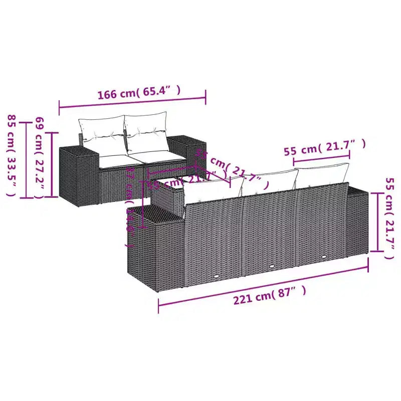 vidaXL Set Divani da Giardino 6 pz con Cuscini Marrone in Polyrattan