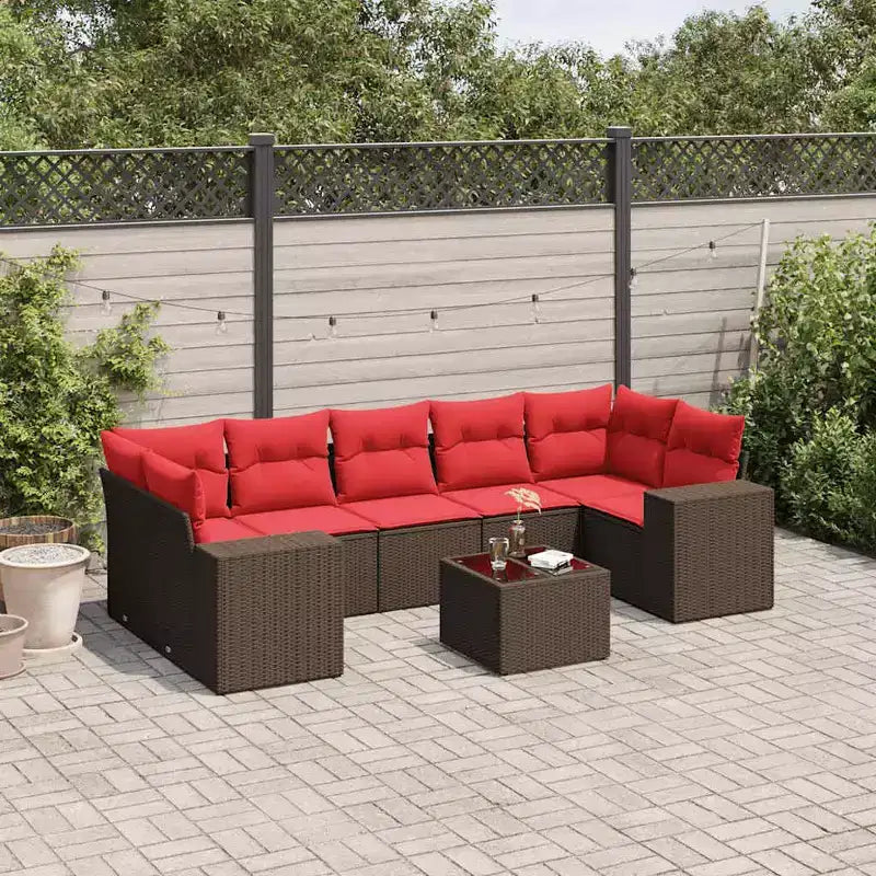 vidaXL Set Divani da Giardino 8 pz con Cuscini in Polyrattan Marrone