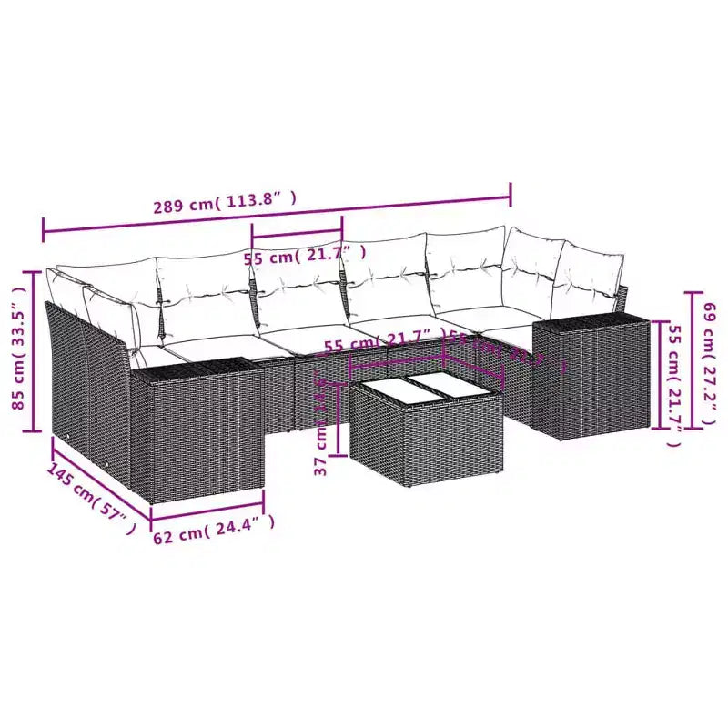 vidaXL Set Divani da Giardino 8 pz con Cuscini in Polyrattan Marrone