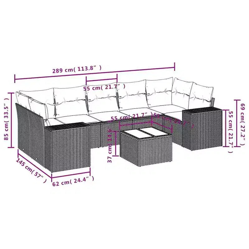 vidaXL Set Divani da Giardino 8 pz con Cuscini in Polyrattan Marrone