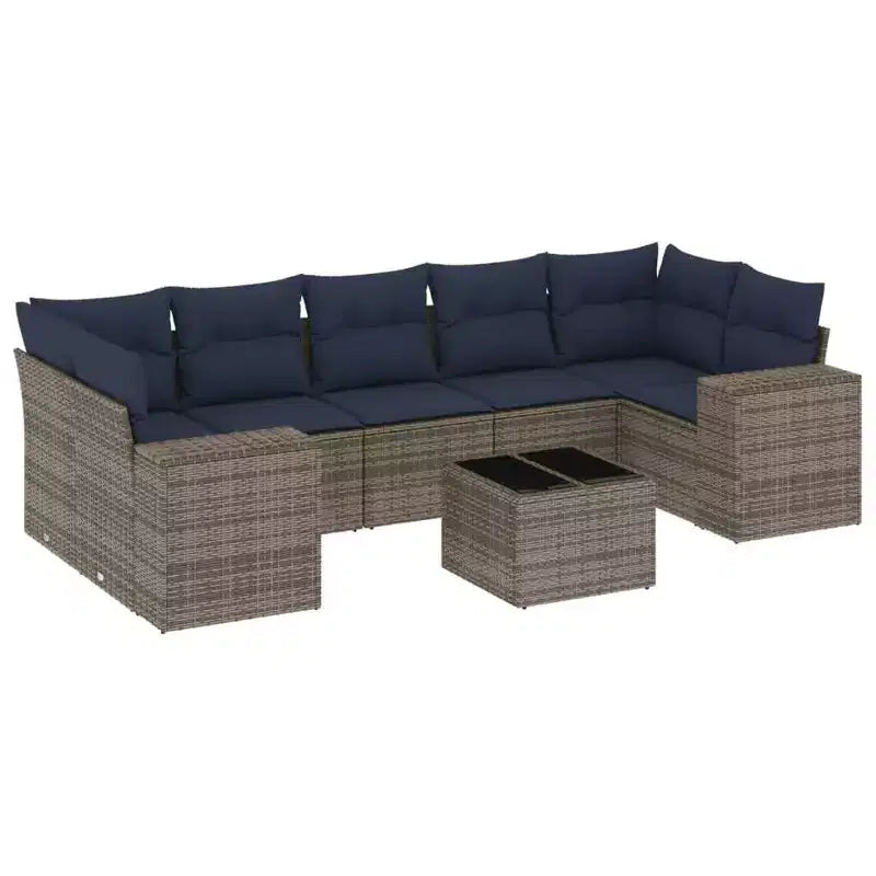 vidaXL Set Divani da Giardino 8 pz con Cuscini in Polyrattan Marrone