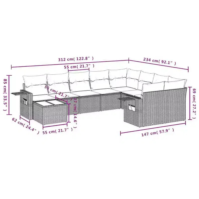 vidaXL Set Divani da Giardino 10 pz con Cuscini in Polyrattan