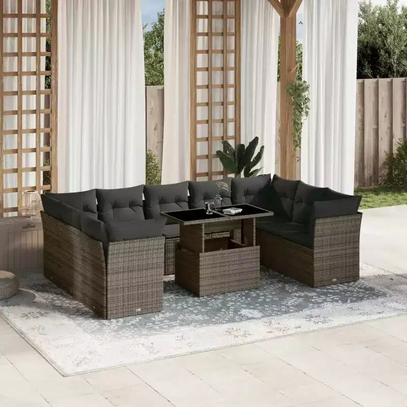 vidaXL 10 Piece Patio Sofa Set with Cushions, Poly Rattan Outdoor Sectional, Modular, Multiple Colors/Models