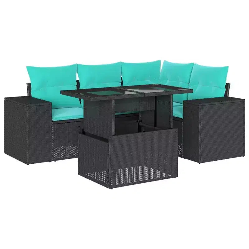 vidaXL Set Divani da Giardino con Cuscini Tavolo e Divanetti 5 pz in Polyrattan
