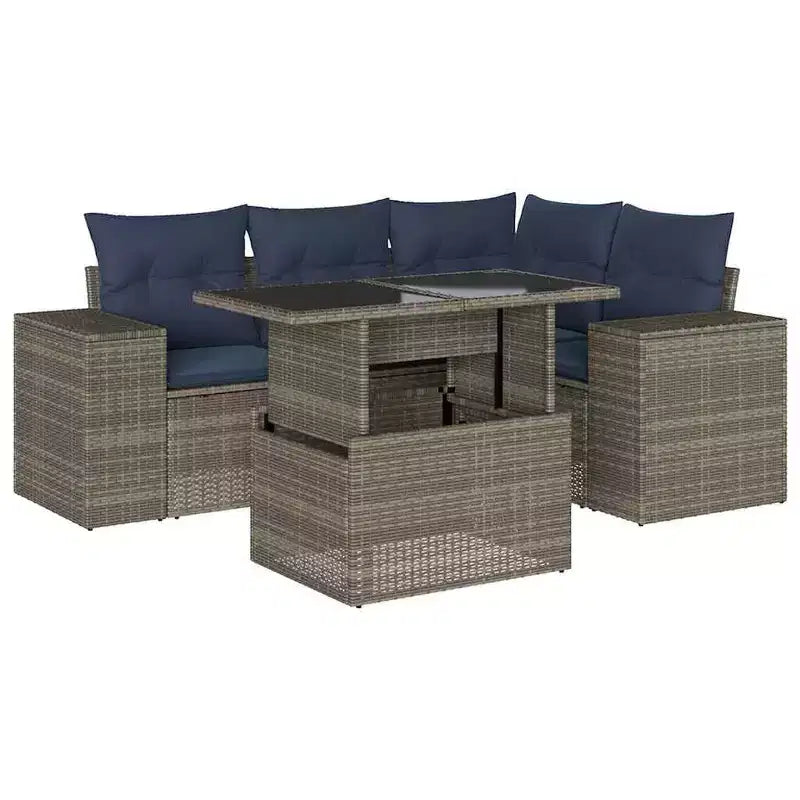 vidaXL Set Divani da Giardino con Cuscini Tavolo e Divanetti 5 pz in Polyrattan