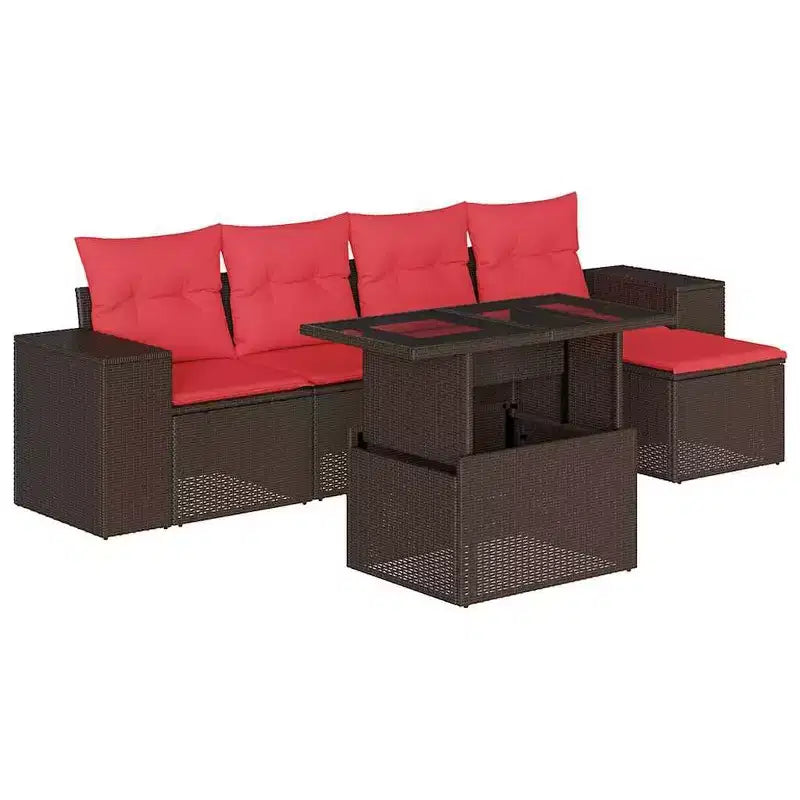 vidaXL Patio Sofa Set with Cushions Table and Couches 6 Piece Poly Rattan